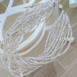 Silver-tone 12-Strand Sead Bead Necklace with Cascading Elegance